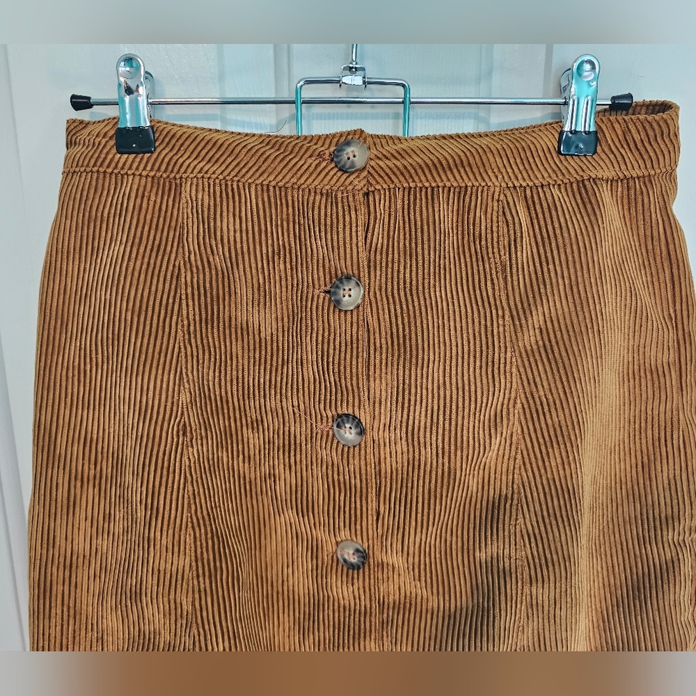 Beceel Corduroy Button-Front Skirt in Tan Women's Sz M - Picture 2 of 8